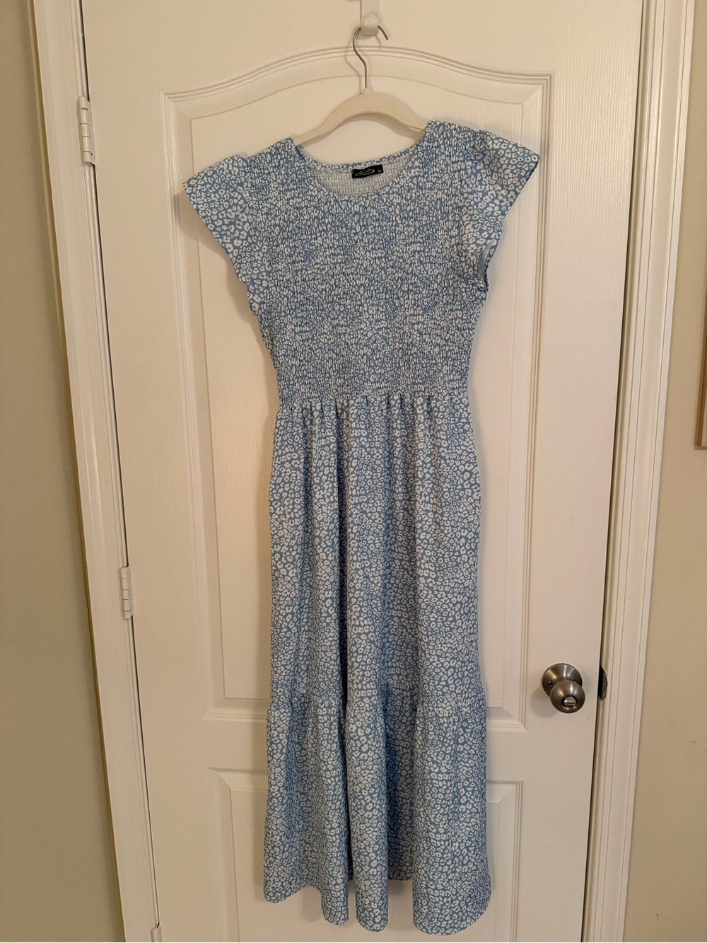 Light Blue Floral Maxi Dress with Smocked Top